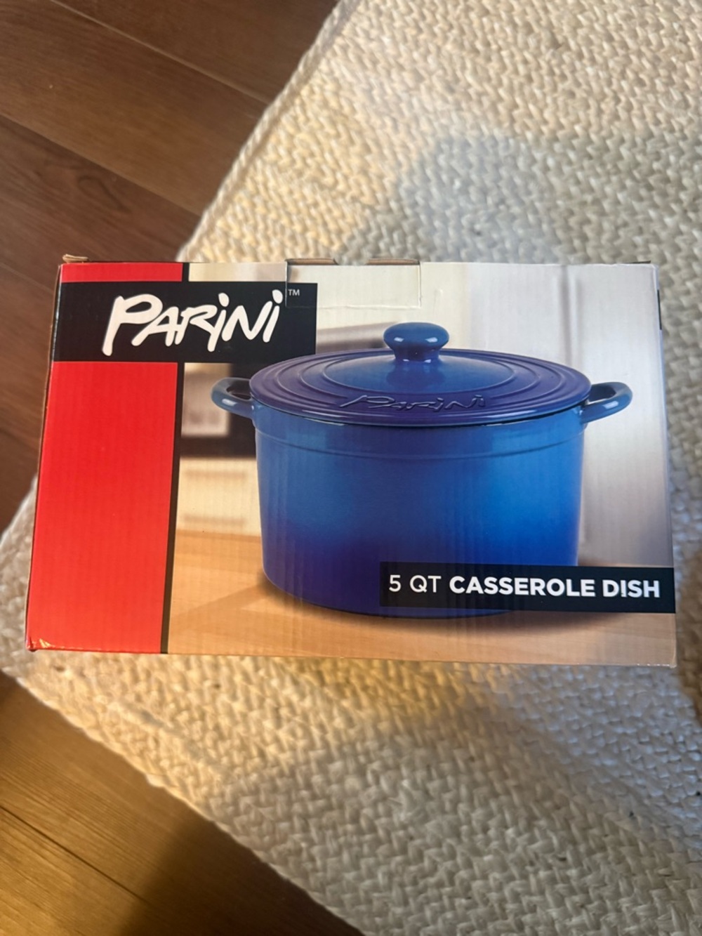 NIB Parini 5 Qt Casserole Dish in Gradient Blue, Nonstick Enamel